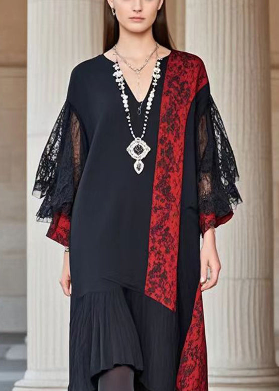 Asymmetrical Lace Panel Midi Shift Dress