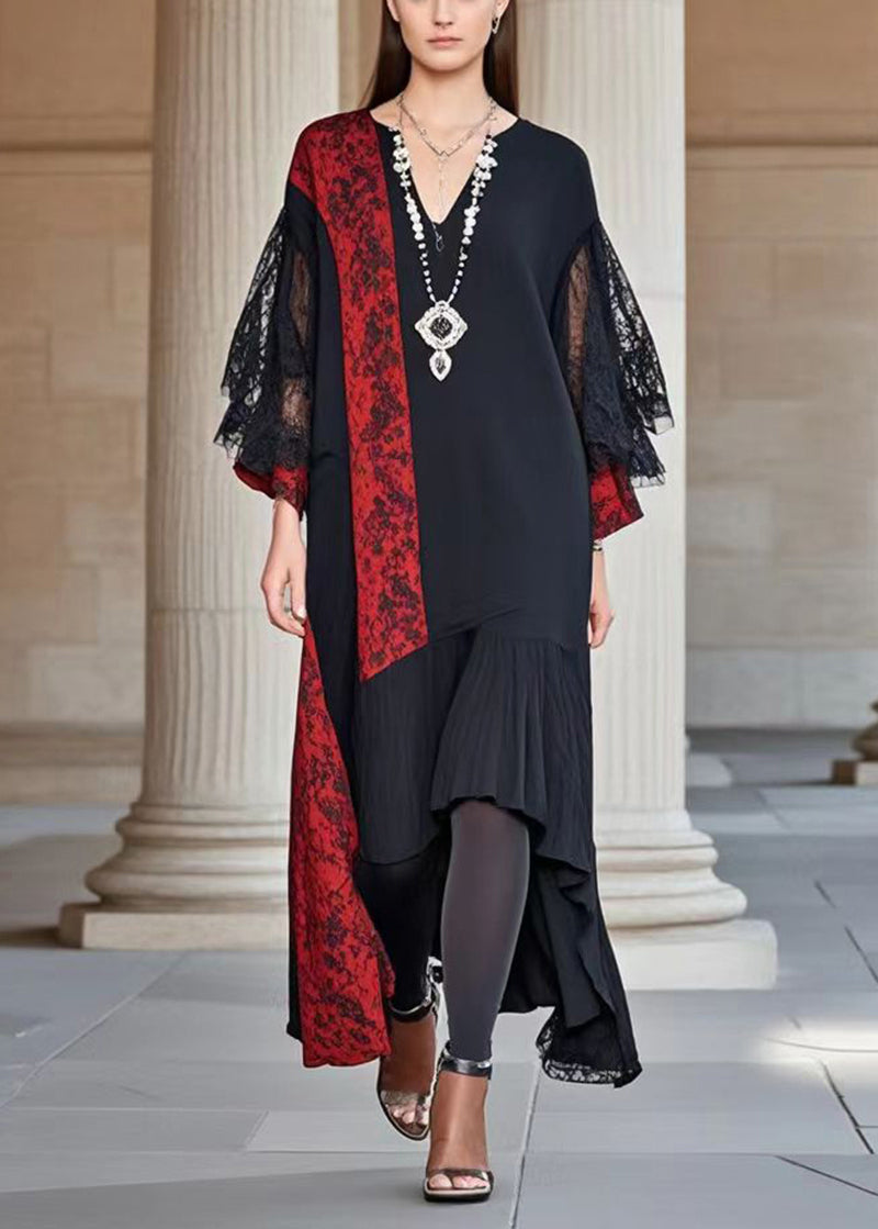 Asymmetrical Lace Panel Midi Shift Dress