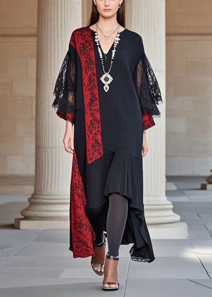 Asymmetrical Lace Panel Midi Shift Dress