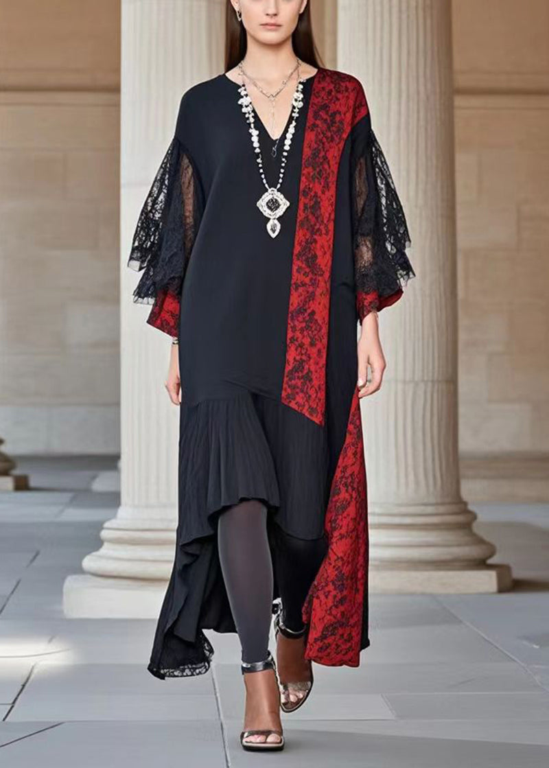 Asymmetrical Lace Panel Midi Shift Dress