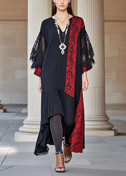 Asymmetrical Lace Panel Midi Shift Dress