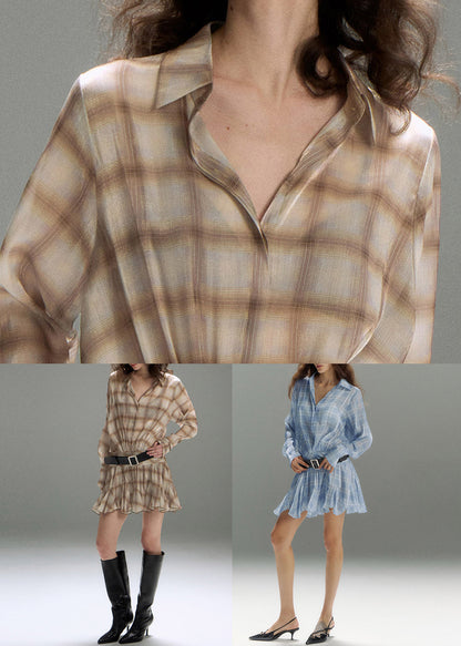 Plaid Peter Pan Collar Button Front Ruffled Mini Dress