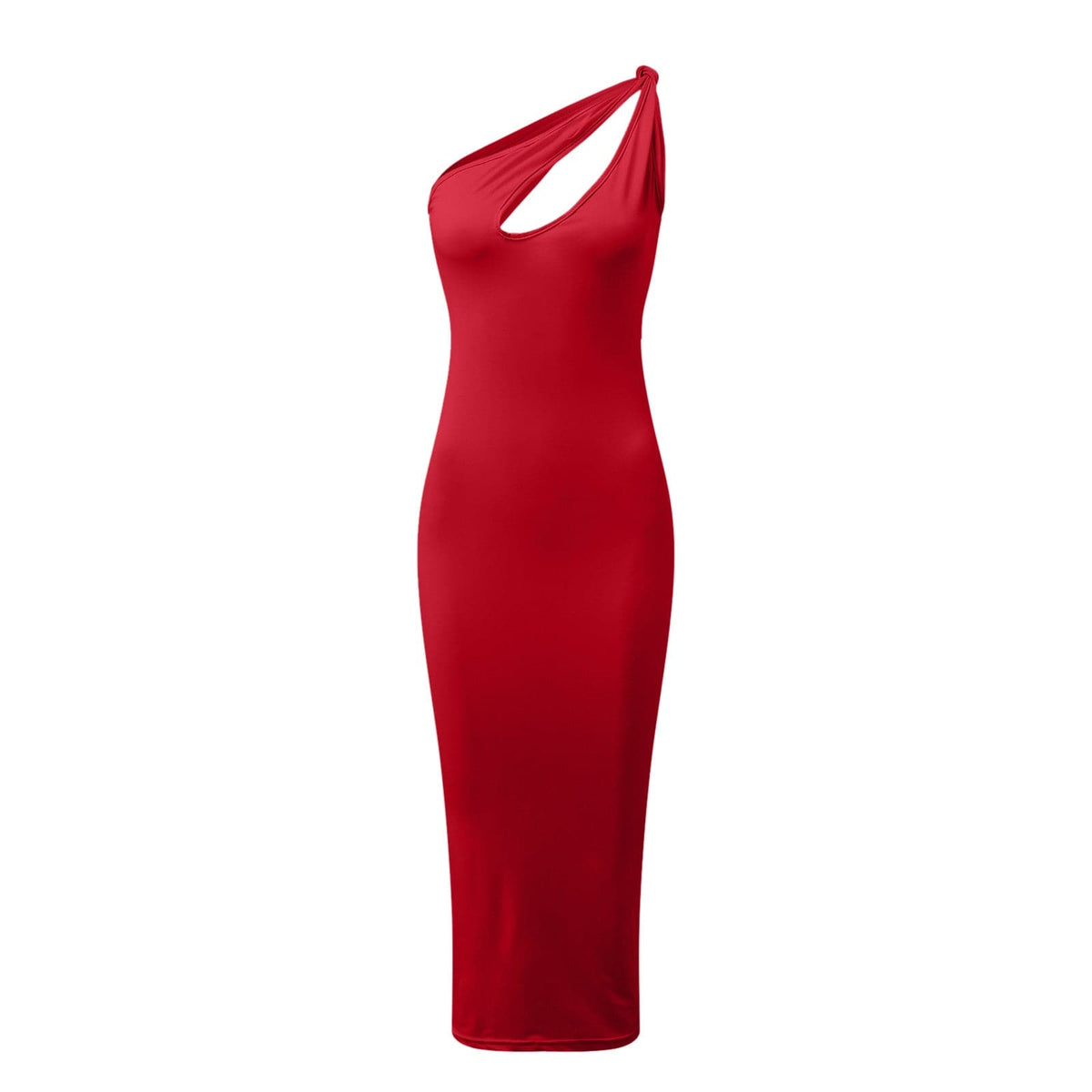 One Shoulder Knot Strap Slash Cut Out Bodycon Maxi Dress