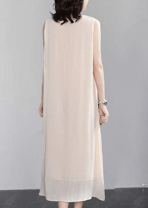 Mandarin Collar Embroidered Pendant Layered Crinkle Maxi Set