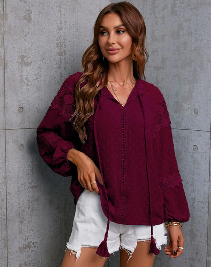 Bohemian Lace Hollow Out Tassel Oversize Boho Blouse