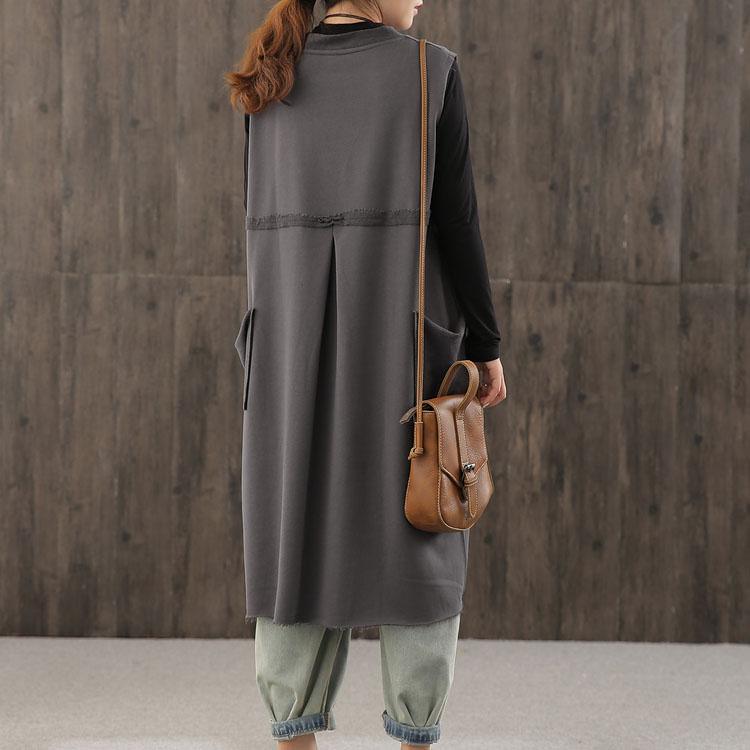 V-Neck Raw Edge Frayed Hem Side Pocket Sleeveless Layered Midi Pinafore Dress