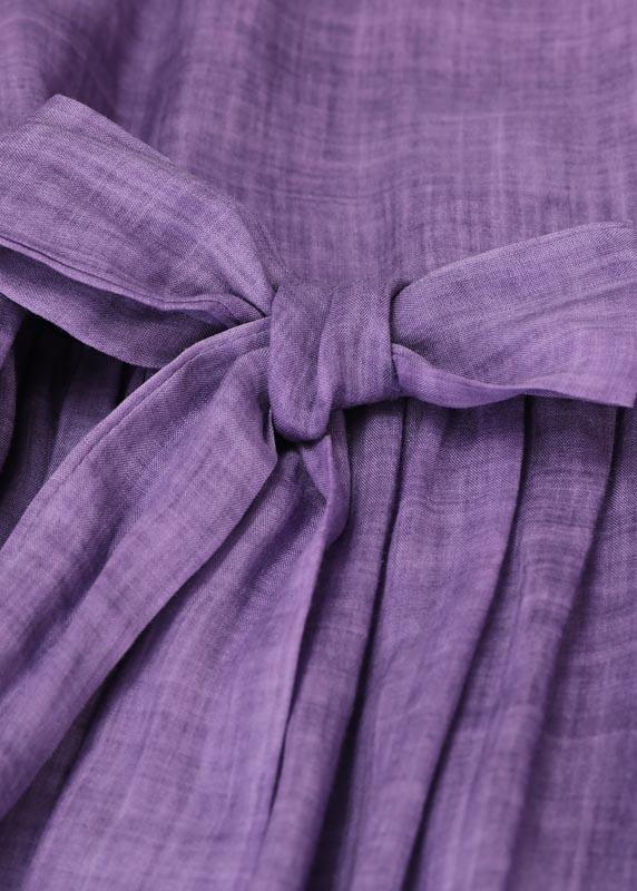 Round Neck Ruffle Trim Cuffed Sleeve Tie Waist Textured Maxi Dress