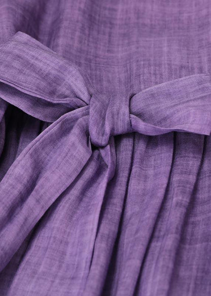 Round Neck Ruffle Trim Cuffed Sleeve Tie Waist Textured Maxi Dress