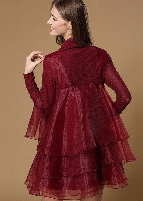 Mock Neck Floral Embroidered Organza Tiered Ruffle Mini Dress