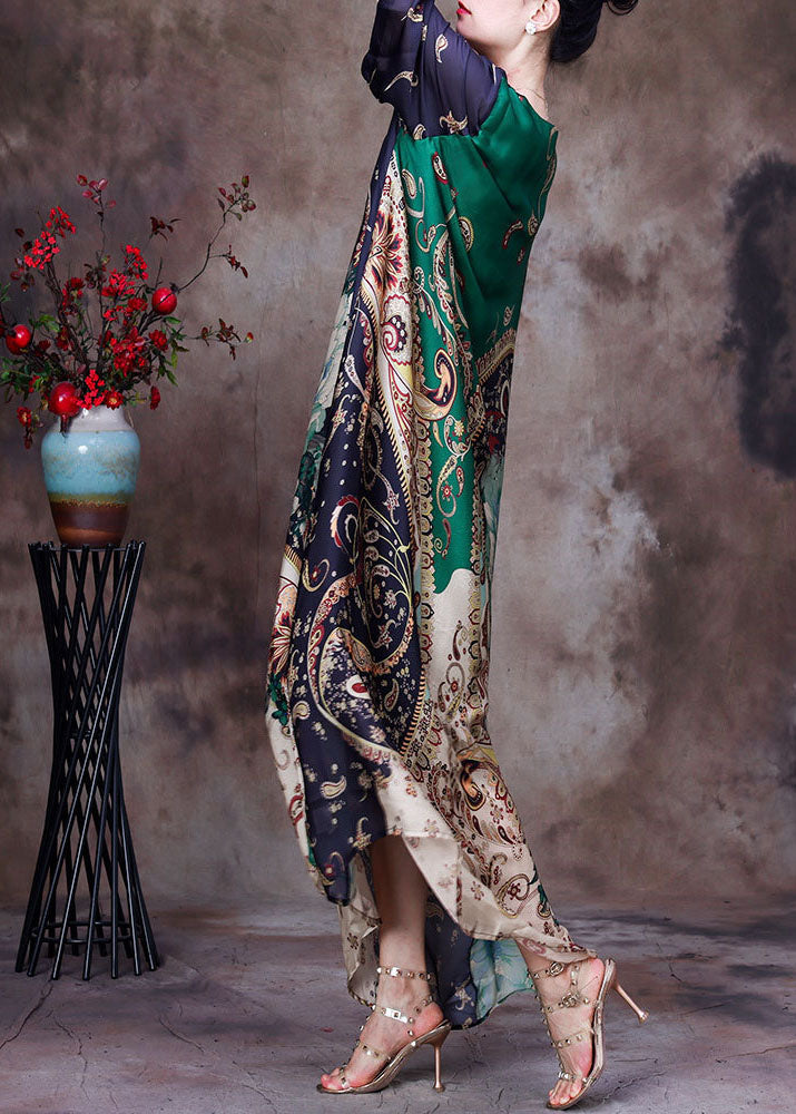 Scoop Neck Kimono Sleeve Mixed Paisley Floral Scarf Print Oversized Maxi Dress