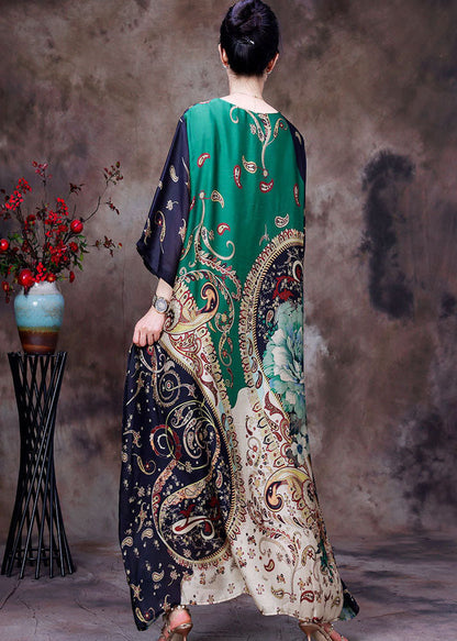 Scoop Neck Kimono Sleeve Mixed Paisley Floral Scarf Print Oversized Maxi Dress