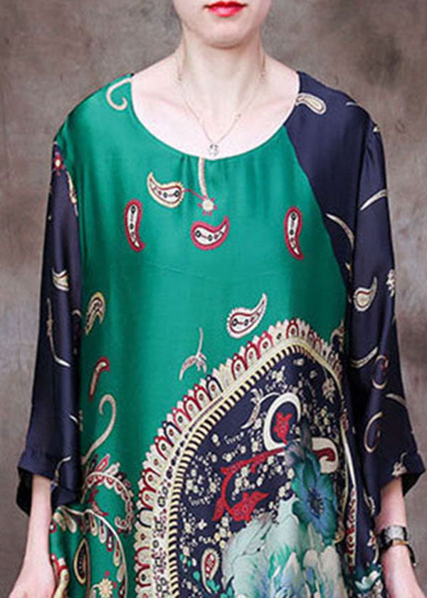Scoop Neck Kimono Sleeve Mixed Paisley Floral Scarf Print Oversized Maxi Dress
