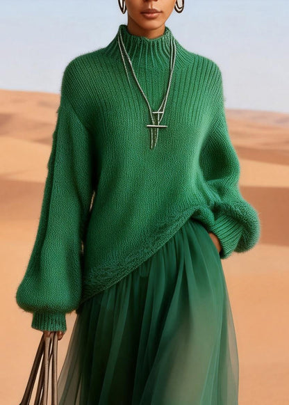 Turtleneck Balloon Sleeve Knit Top Tiered Gauze Ruffle Hem Midi Skirt Set