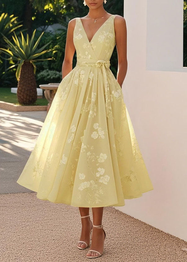 Deep V Neck Sleeveless Tonal Floral Jacquard Pleated Fit and Flare Midi Dress