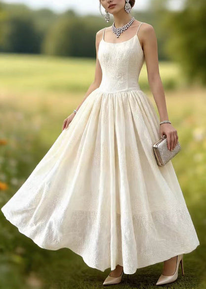 Spaghetti Strap Scoop Neck Jacquard Full Skirt Floor Length Gown