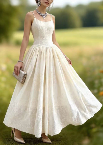 Spaghetti Strap Scoop Neck Jacquard Full Skirt Floor Length Gown