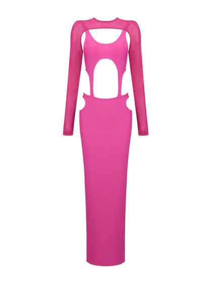 Scoop Neck Tank Cutout Torso Mesh Bolero Long Sleeve Mermaid Maxi Dress