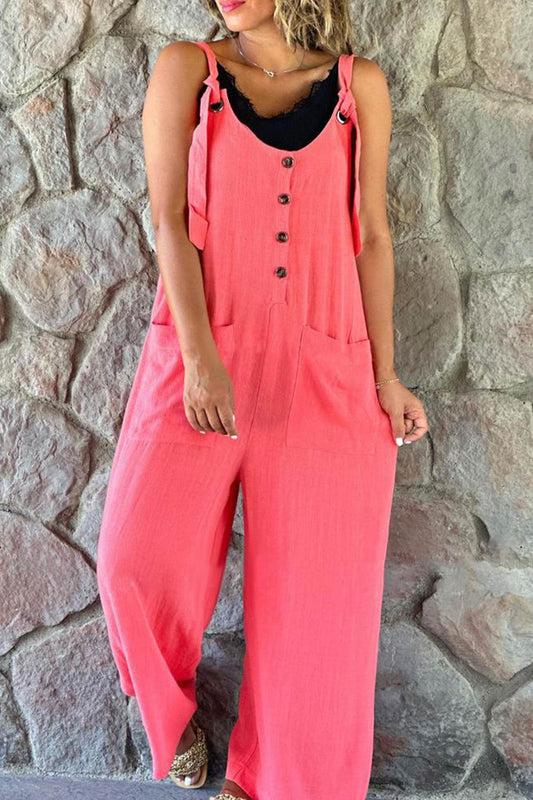 Button Straps Solid Jumpsuits