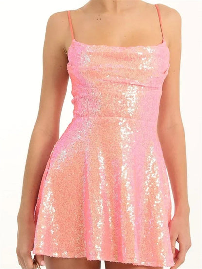 Sequined Sleeveless A-Line Mini Dresses
