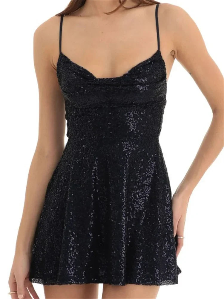 Sequined Sleeveless A-Line Mini Dresses