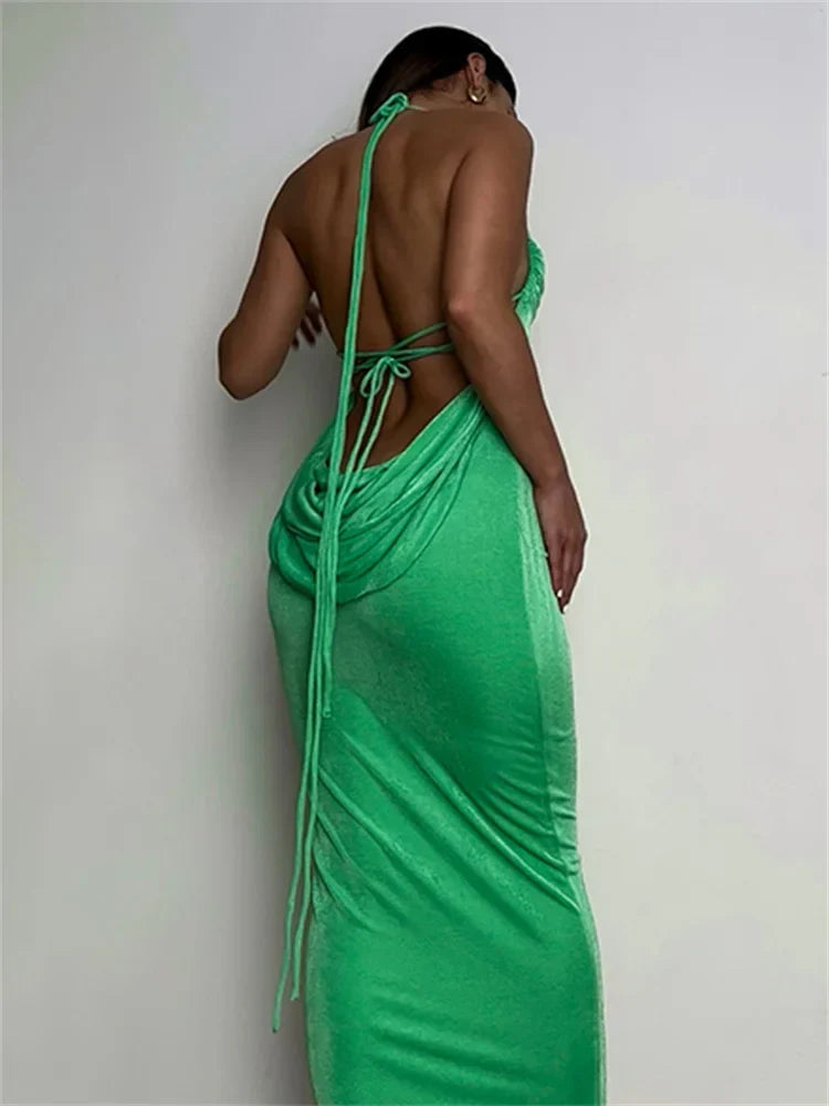 Sleeveless Backless Drawstring Hollow Out Sexy Split Summer Women Party Y2K Beach Vestidos
