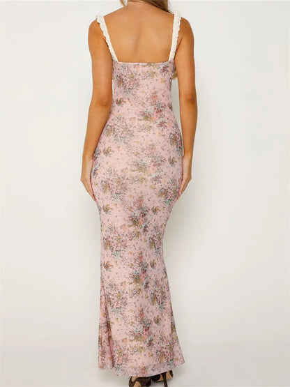 Women Sleeveless V-neck Backless Floral Print Patchwork Summer Cocktail Party Female Vestidos