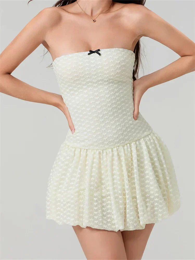 Lace Bow Off-Shoulder Mini Dress