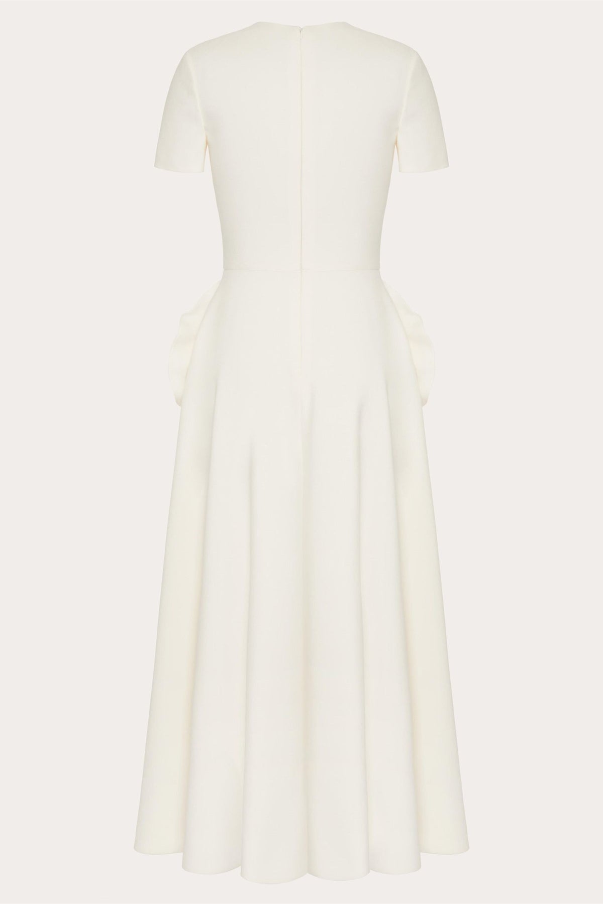 Crew Neck Short Sleeve 3D Floral Applique Structured A-Line Midi Dress