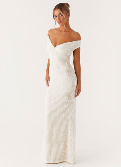 Off Shoulder Deep V Neck Ribbed Pleat Bodycon Maxi Dress