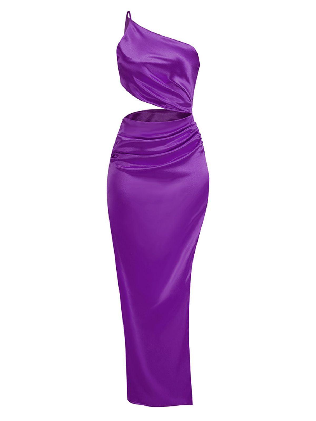 One-Shoulder Asymmetric Ruched Waist Cutout Maxi Dress