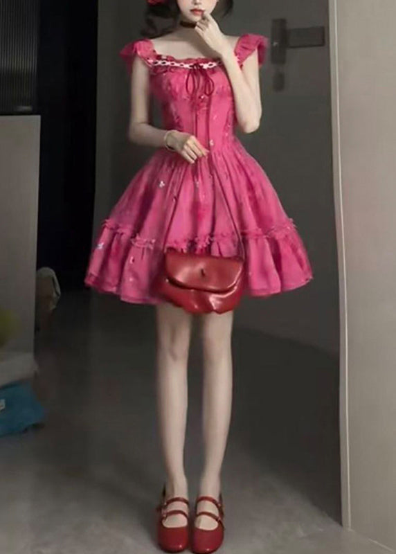 Off Shoulder Lace Up Front Eyelash Trim Ruffle Tier Mini Dress