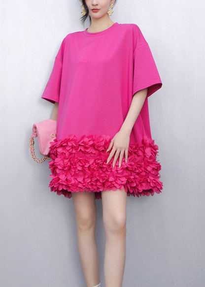 Crew Neck 3D Petal Hem Oversized T-Shirt Mini Dress