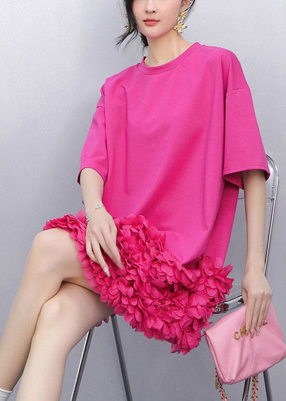 Crew Neck 3D Petal Hem Oversized T-Shirt Mini Dress