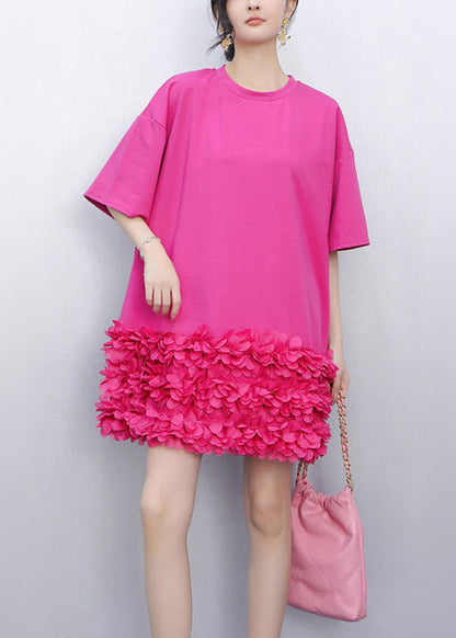 Crew Neck 3D Petal Hem Oversized T-Shirt Mini Dress