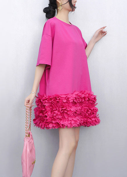 Crew Neck 3D Petal Hem Oversized T-Shirt Mini Dress