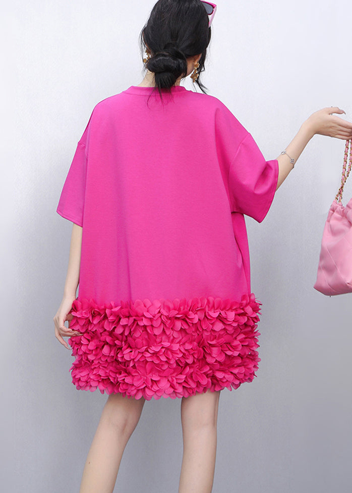 Crew Neck 3D Petal Hem Oversized T-Shirt Mini Dress