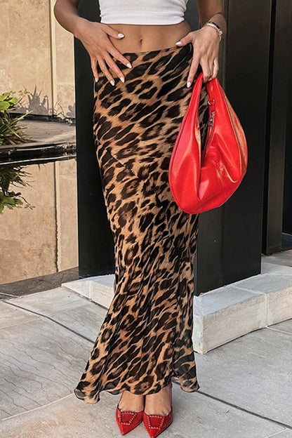 Chiffon Leopard Print Fishtail Midi Skirt