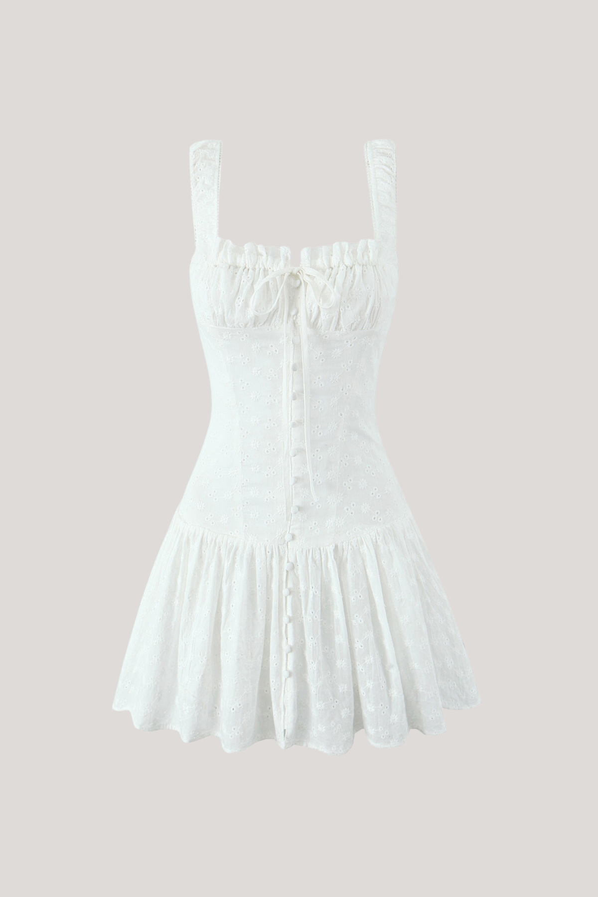 Off Shoulder Eyelet Lace Corset Button Front Ruffle Mini Dress