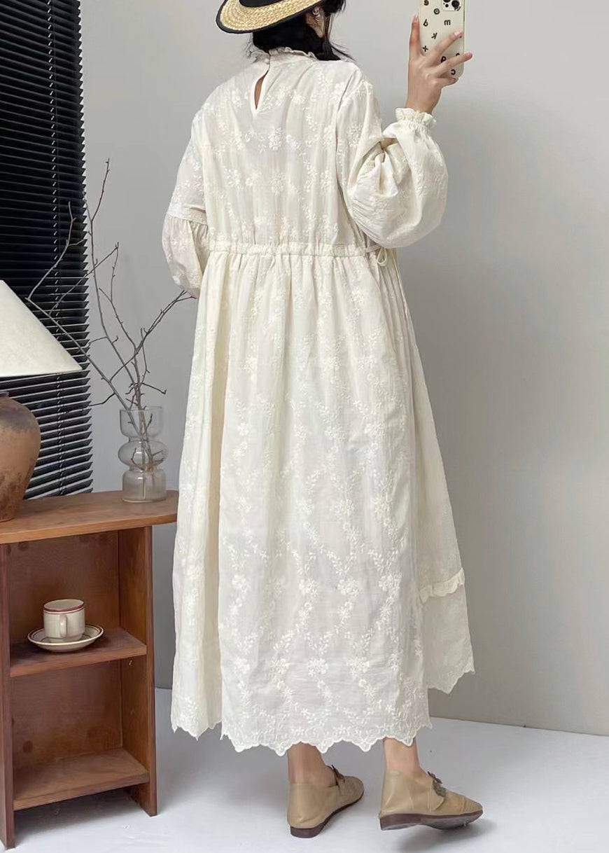 Ruffle Mock Neck Pin-Tuck Panel Bishop Sleeve Tiered Scalloped Midi Dress