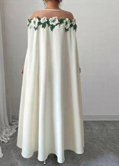 Floral Applique Illusion Mesh Cape Sleeve Floor-Length Gown