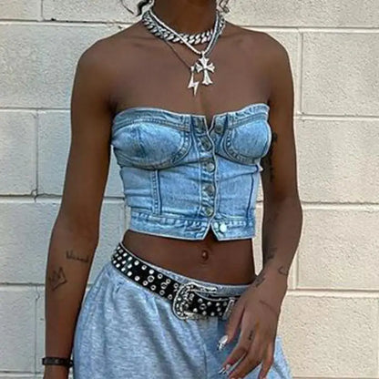 Button-Down Smocked Crop Top