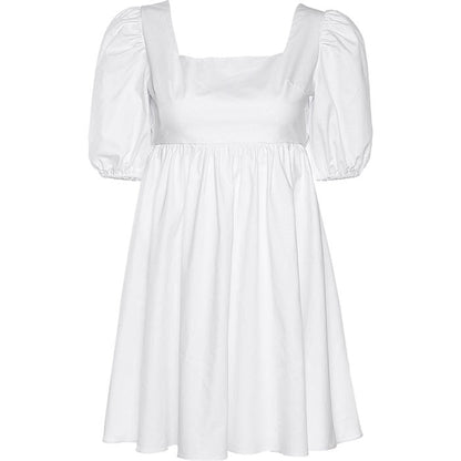 Square Neck Puff Sleeve Smocked Waist Mini Dress