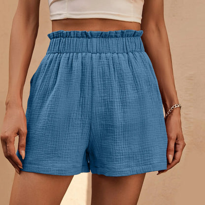 Cotton Double Layered Pleats Hem Straight Leg High Waist Sports Short