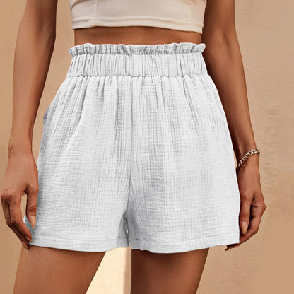 Cotton Double Layered Pleats Hem Straight Leg High Waist Sports Short