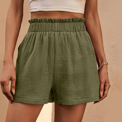 Cotton Double Layered Pleats Hem Straight Leg High Waist Sports Short