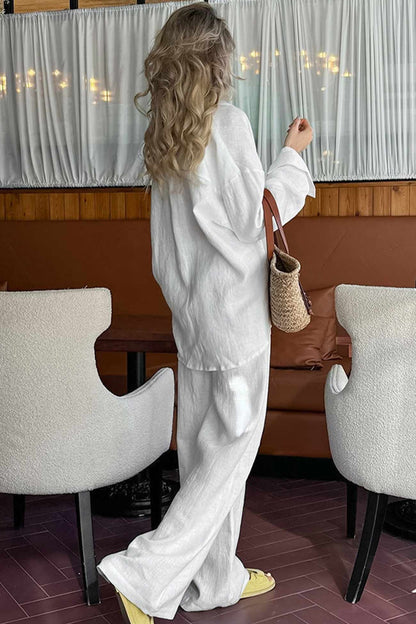 Cotton Button Long Sleeve Long Pant Set