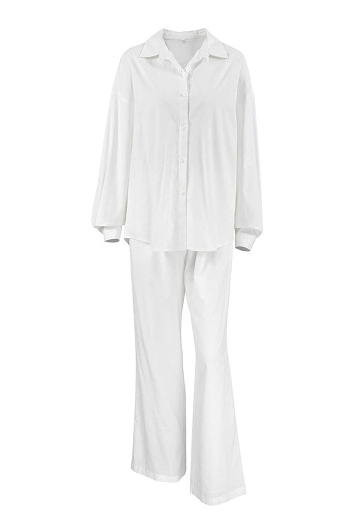 Cotton Button Long Sleeve Long Pant Set