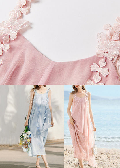 Scoop Neck Lace Trim Armhole Watercolor Print Crinkle Pleat Asymmetric Midi Dress
