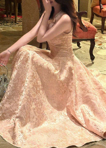 Bow Neck Embossed Jacquard Tulle Hem A Line Maxi Gown