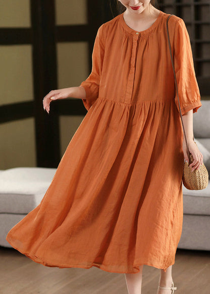 Round Neck Button Placket Three Quarter Sleeve Floral Empire Waist Midi Dress